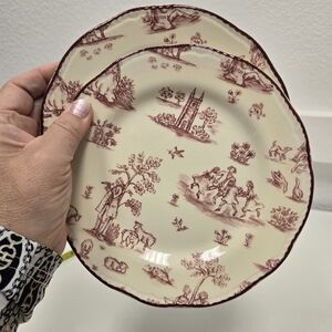 Vintage-Inspired Cream and Red Dinner Plates